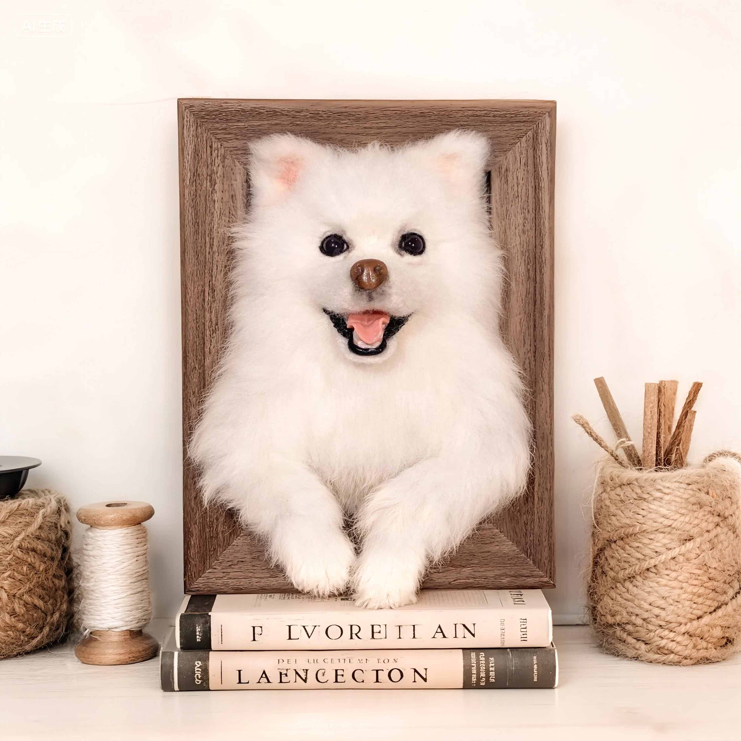 Framed Portrait of a Wool Felt Dog - Meetcosmoss